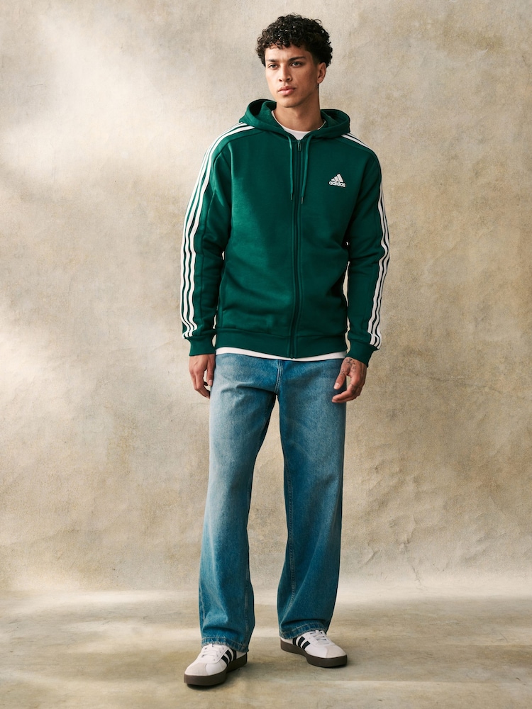 adidas Green Essentials Fleece 3 Stripes Zip Up Hoodie - Image 2 of 6