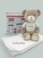 Babyblooms 100% Cotton Personalised Christmas Frankie Bear Soft Toy And Snuggle Wrap - Image 1 of 6