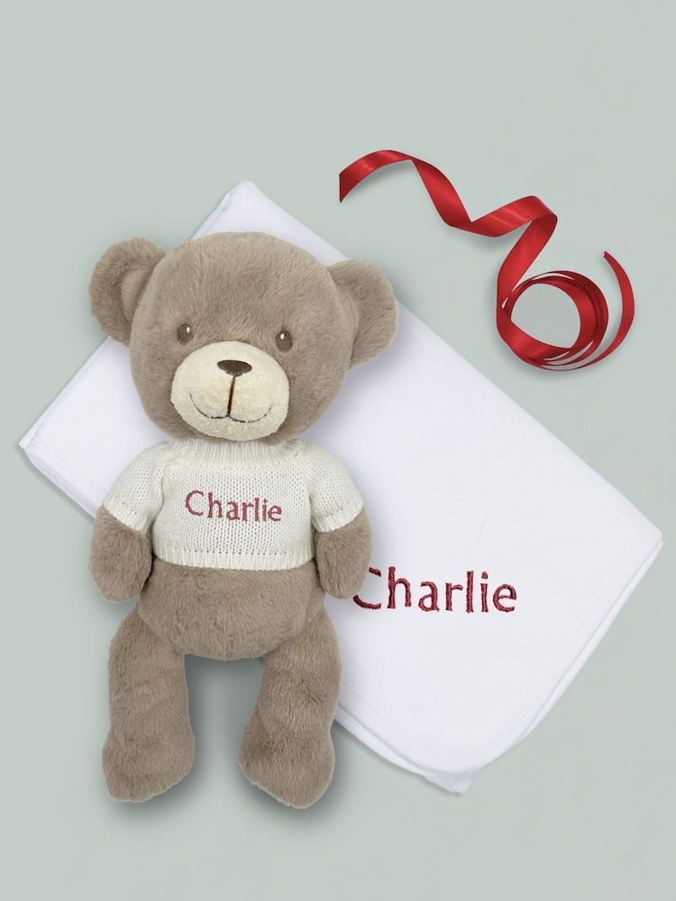 Babyblooms 100% Cotton Personalised Christmas Frankie Bear Soft Toy And Snuggle Wrap - Image 2 of 6