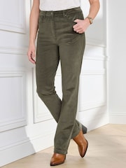 Cotton Traders Dark Forest Green Stretch Cord Straight Leg Jeans 29 - Image 1 of 4