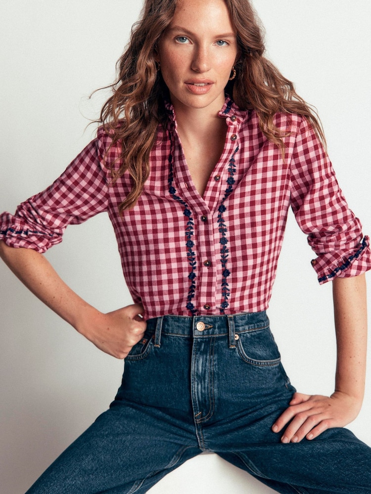 Boden Pink Sienna Frill Cotton Shirt - Image 1 of 6 Boden Pink Sienna Frill Cotton Shirt - Image 1 of 6