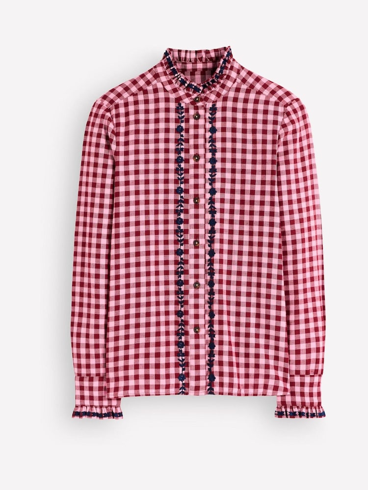 Boden Pink Sienna Frill Cotton Shirt - Image 6 of 6 Boden Pink Sienna Frill Cotton Shirt - Image 6 of 6