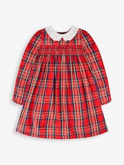 JoJo Maman Bébé Red Girls' Tartan Smocked Party Dress - Image 1 of 5