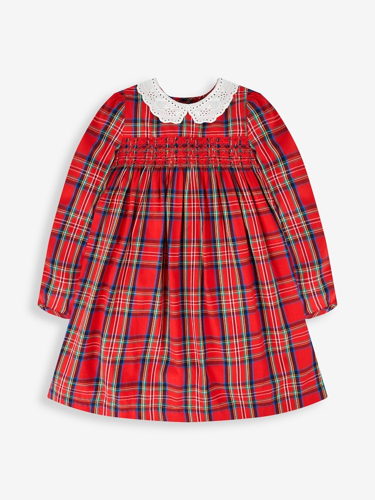 JoJo Maman Bébé Red Girls' Tartan Smocked Party Dress - Image 1 of 5