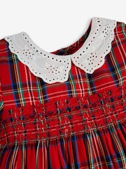 JoJo Maman Bébé Red Girls' Tartan Smocked Party Dress - Image 2 of 5