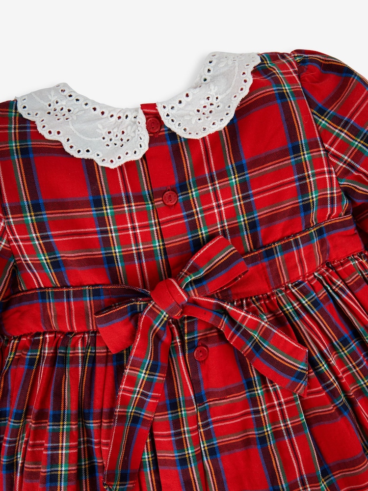 JoJo Maman Bébé Red Girls' Tartan Smocked Party Dress - Image 3 of 5