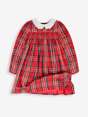 JoJo Maman Bébé Red Girls' Tartan Smocked Party Dress - Image 4 of 5