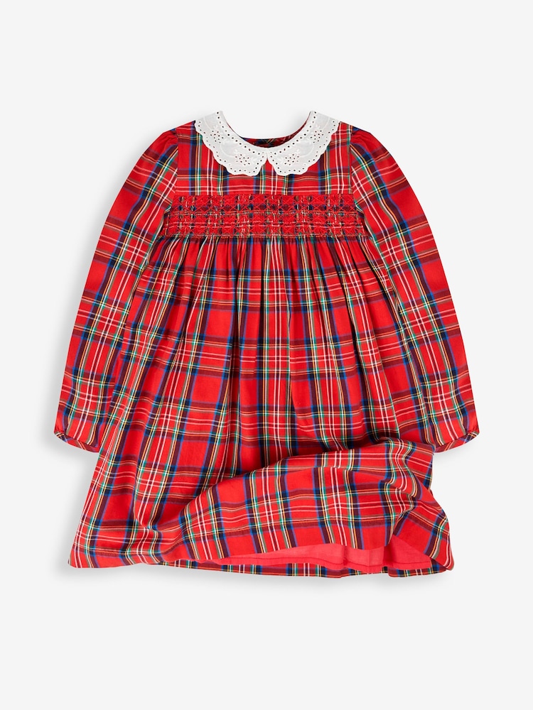 JoJo Maman Bébé Red Girls' Tartan Smocked Party Dress - Image 4 of 5