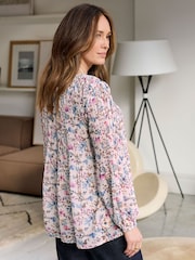Cotton Traders Pink Floral Print Pleated Chiffon Blouse - Image 4 of 4
