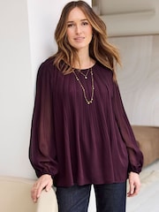 Cotton Traders Purple Pleated Chiffon Blouse - Image 1 of 4