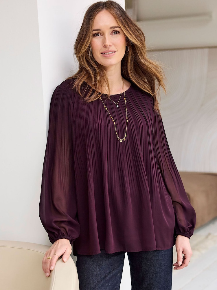 Cotton Traders Purple Pleated Chiffon Blouse - Image 1 of 4
