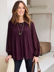 Cotton Traders Purple Pleated Chiffon Blouse - Image 2 of 4