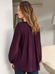 Cotton Traders Purple Pleated Chiffon Blouse - Image 3 of 4