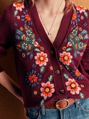 Boden Purple Ella Embroidered Knit Cardigan - Image 2 of 6
