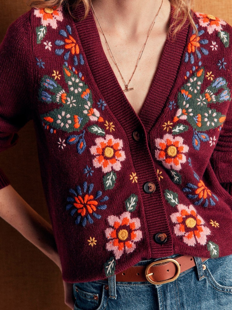 Boden Purple Ella Embroidered Knit Cardigan - Image 2 of 6 Boden Purple Ella Embroidered Knit Cardigan - Image 2 of 6