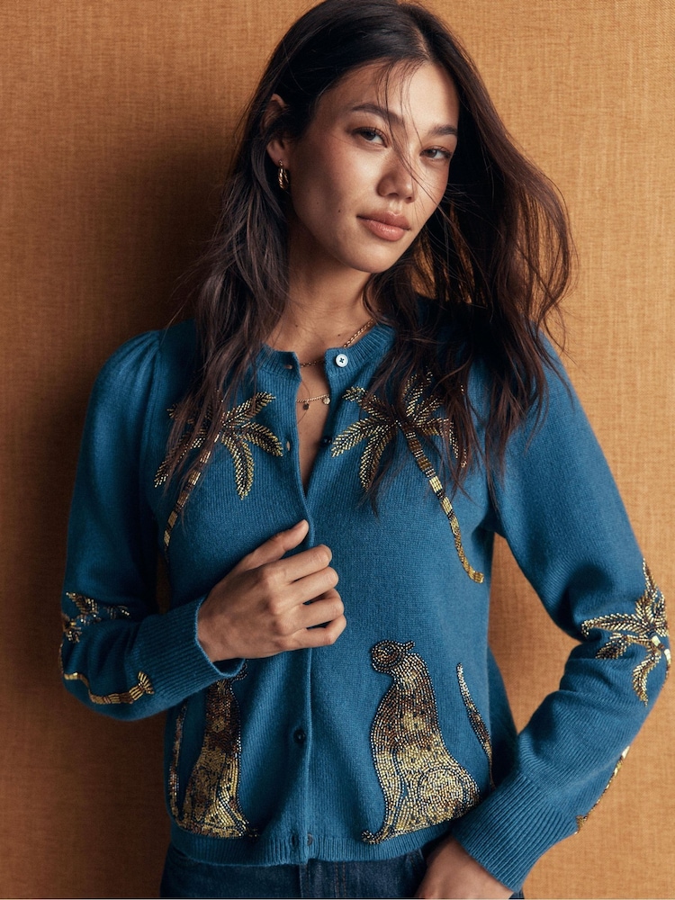 Boden Blue Ria Embellished Knit Cardigan - Image 1 of 6 Boden Blue Ria Embellished Knit Cardigan - Image 1 of 6