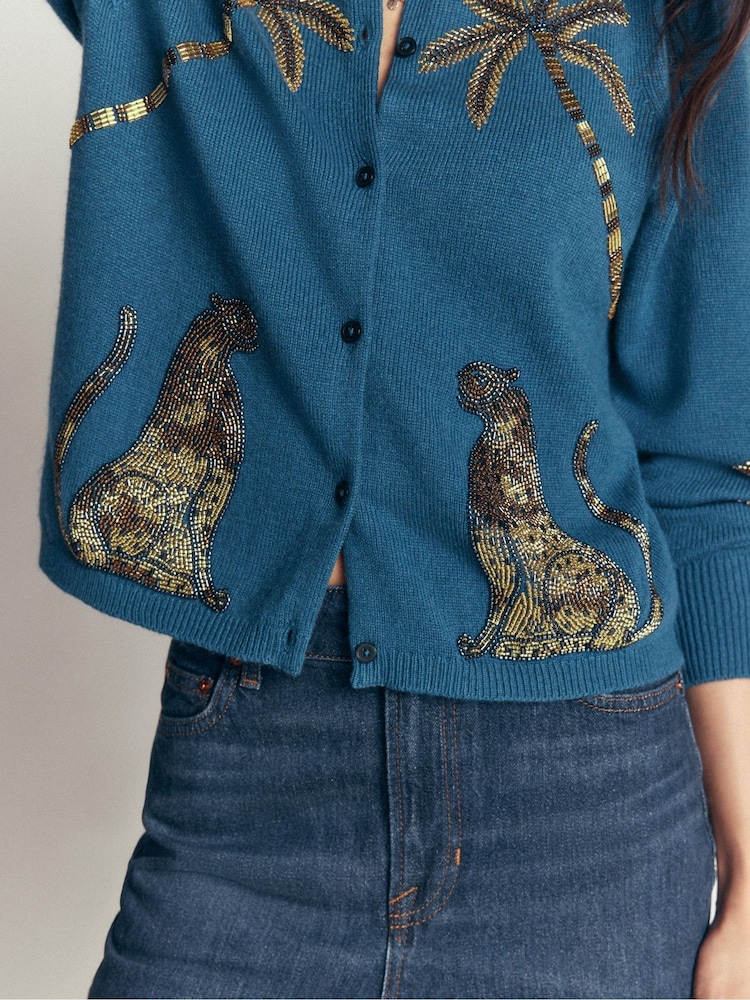 Boden Blue Ria Embellished Knit Cardigan - Image 2 of 6 Boden Blue Ria Embellished Knit Cardigan - Image 2 of 6