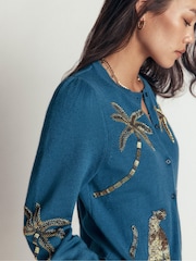 Boden Blue Ria Embellished Knit Cardigan - Image 4 of 6