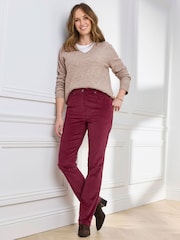 Cotton Traders Ruby Red Premium Pull On Cord Trousers 27 - Image 3 of 4