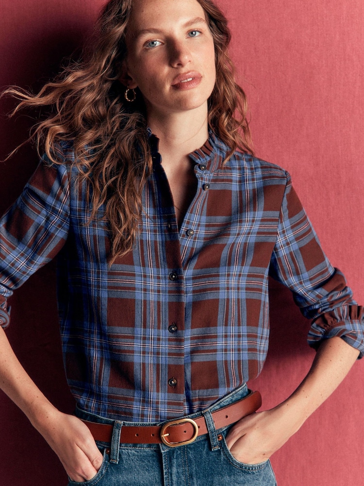 Boden Brown Sienna Frill Cotton Shirt - Image 1 of 5 Boden Brown Sienna Frill Cotton Shirt - Image 1 of 5