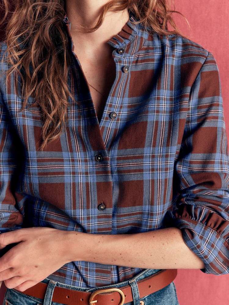 Boden Brown Sienna Frill Cotton Shirt - Image 2 of 5 Boden Brown Sienna Frill Cotton Shirt - Image 2 of 5