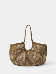 Accessorize Green Oversized Floral Embroidered Shoulder Bag - Image 1 of 2