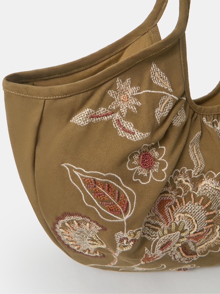 Accessorize Green Oversized Floral Embroidered Shoulder Bag - Image 2 of 2 Accessorize Green Oversized Floral Embroidered Shoulder Bag - Image 2 of 2