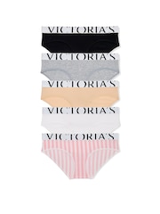 Victoria's Secret Black/Grey/Nude/White/Pink Hipster 5 Pack Exploded Logo Cotton Knickers - Image 1 of 3