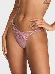 Victoria's Secret Dusk Rose Pink G-String Angel Velvet Embroidery Knickers - Image 1 of 2