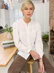 Cotton Traders Cream Frill Neck Broderie Blouse - Image 2 of 4