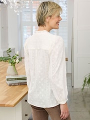 Cotton Traders Cream Frill Neck Broderie Blouse - Image 3 of 4
