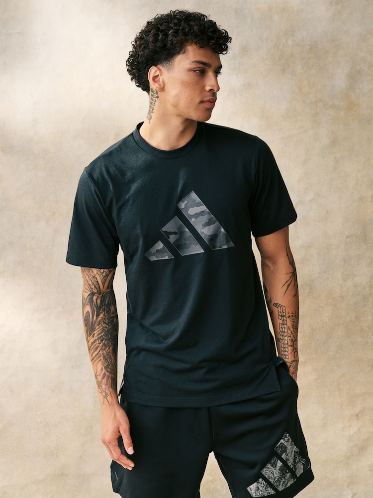 adidas Black Train Essentials Camo Graphic Logo T-Shirt - Image 1 of 1