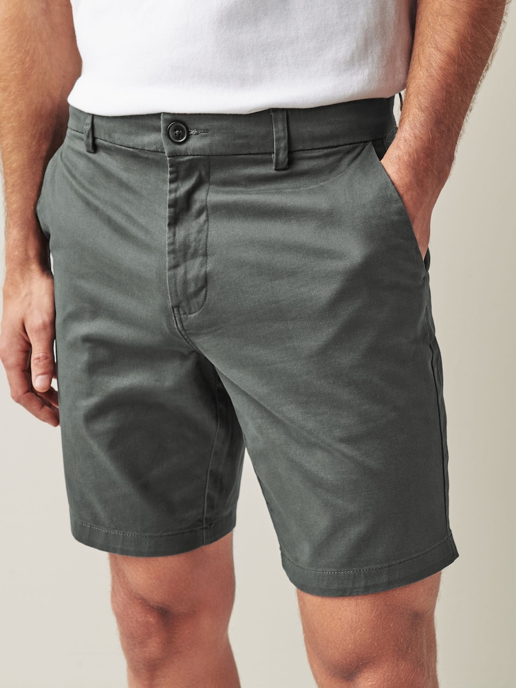 Charcoal Grey Straight Fit Stretch Chinos Shorts - Image 1 of 10