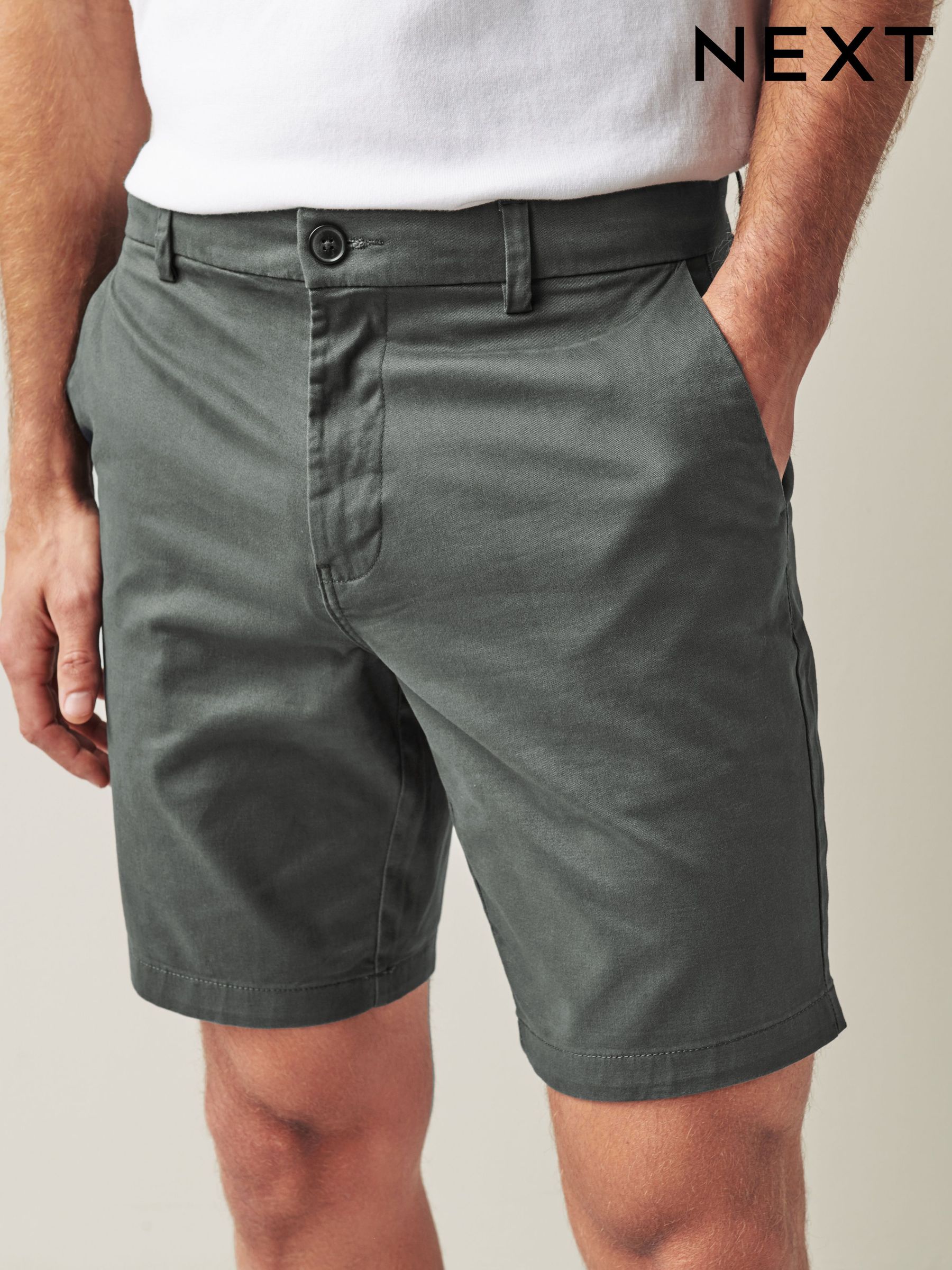 Buy Charcoal Grey Straight Fit Stretch Chinos Shorts from the Next