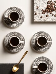 Set of 4 Black Spode Black Italian Espresso Cup & Saucers - Image 1 of 3