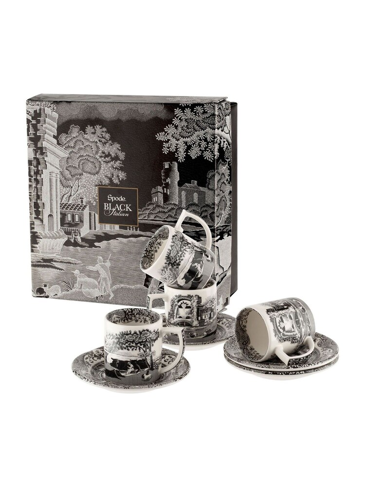 Set of 4 Black Spode Black Italian Espresso Cup & Saucers - Image 2 of 3