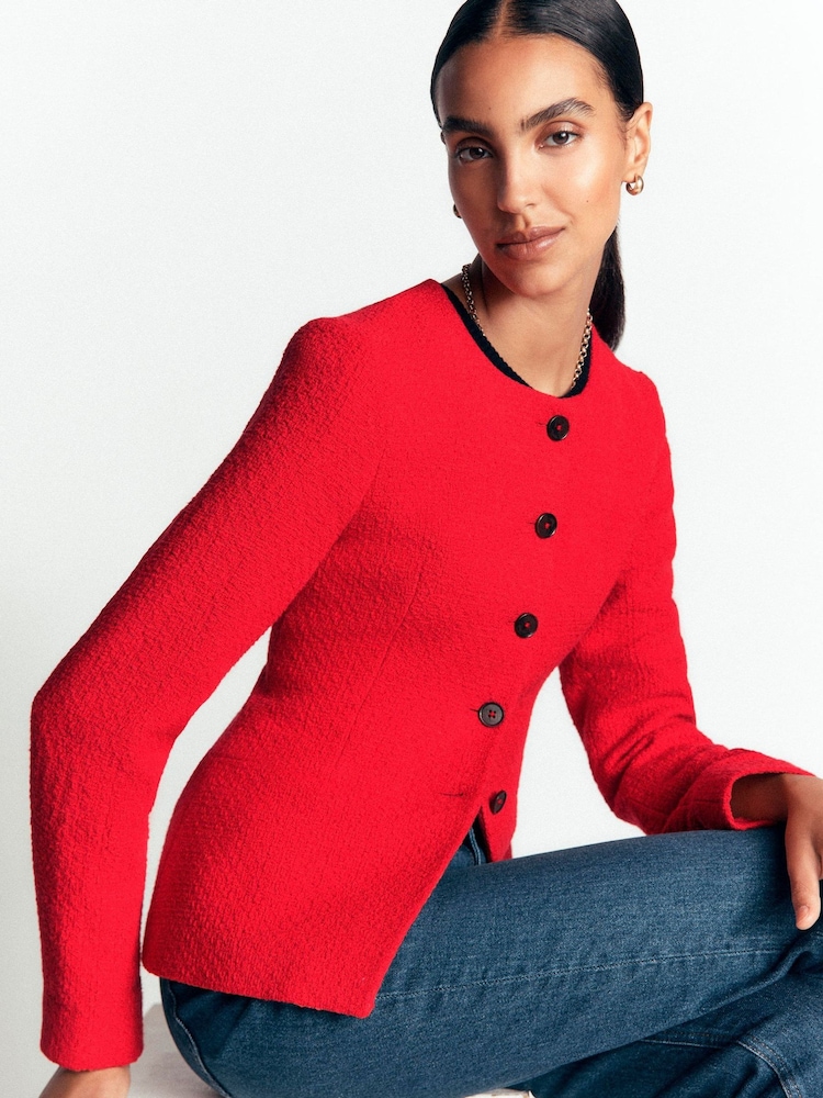 Boden Red Collarless Tailored Blazer - Image 1 of 5 Boden Red Collarless Tailored Blazer - Image 1 of 5