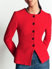 Boden Red Collarless Tailored Blazer - Image 2 of 5
