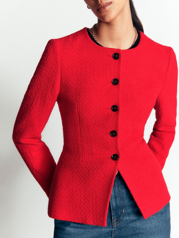 Boden Red Collarless Tailored Blazer - Image 2 of 5 Boden Red Collarless Tailored Blazer - Image 2 of 5