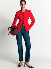 Boden Red Collarless Tailored Blazer - Image 4 of 5