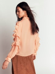 Boden Pink Ruffled Georgette Top - Image 3 of 5