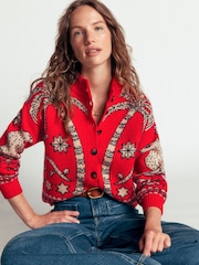 أحمر - كنزة صوفية مفتوحة Jemma محبوكة بنقشة جاكار من Boden - Image 1 of 7