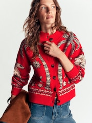 أحمر - كنزة صوفية مفتوحة Jemma محبوكة بنقشة جاكار من Boden - Image 4 of 7