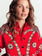 أحمر - كنزة صوفية مفتوحة Jemma محبوكة بنقشة جاكار من Boden - Image 5 of 7