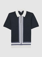 Reiss Eclipse Blue London Slim Fit Cotton Knitted Half-Zip Polo T-Shirt - Image 2 of 4