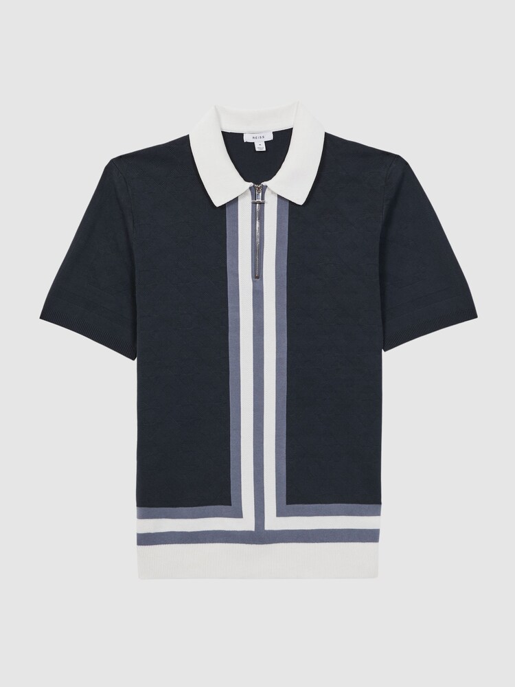 Reiss Eclipse Blue London Slim Fit Cotton Knitted Half-Zip Polo T-Shirt - Image 2 of 4