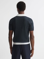 Reiss Eclipse Blue London Slim Fit Cotton Knitted Half-Zip Polo T-Shirt - Image 4 of 4