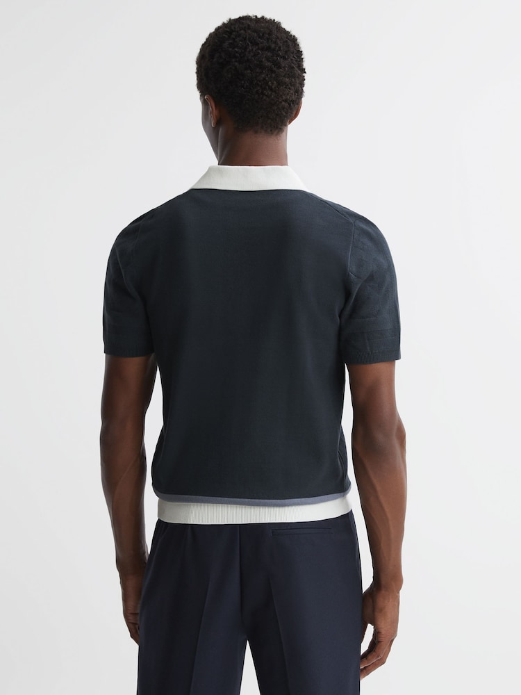 Reiss Eclipse Blue London Slim Fit Cotton Knitted Half-Zip Polo T-Shirt - Image 4 of 4