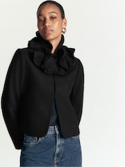 Boden Black Ruffle Neck Wool Jacket - Image 1 of 5