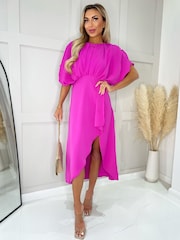 AX Paris Pink Hot Batwing Top Wrap Skirt Midi Dress - Image 3 of 4